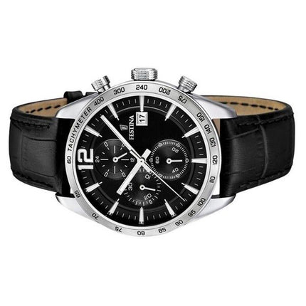 Montre chronographe Festina Timeless pour homme avec bracelet en cuir et cadran noir F16760-4