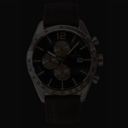 Montre homme Festina Chronographe à bracelet en cuir, cadran bleu et mouvement à quartz F16760-7