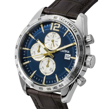 Montre homme Festina Chronographe à bracelet en cuir, cadran bleu et mouvement à quartz F16760-7