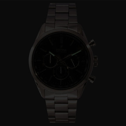 Montre homme Festina Timeless Chronograph en acier inoxydable, cadran noir, mouvement à quartz F16820-4, étanche à 100 m