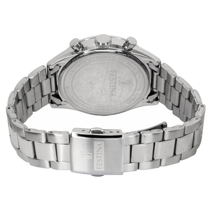 Montre homme Festina Timeless Chronograph en acier inoxydable, cadran noir, mouvement à quartz F16820-4, étanche à 100 m