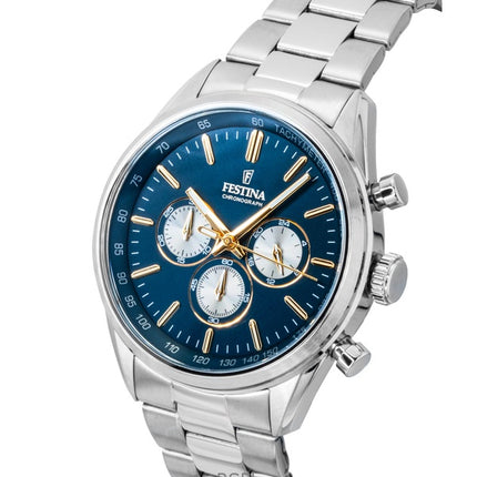 Montre Festina Timeless Chronographe Acier Inoxydable Cadran Bleu Quartz F16820-C Homme
