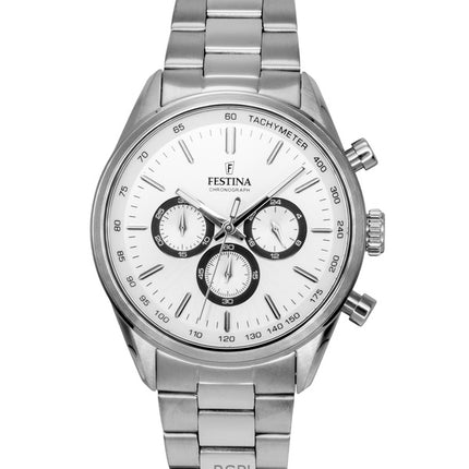 Montre Festina Timeless Chronographe Acier Inoxydable Cadran Blanc Quartz F16820-Q Homme