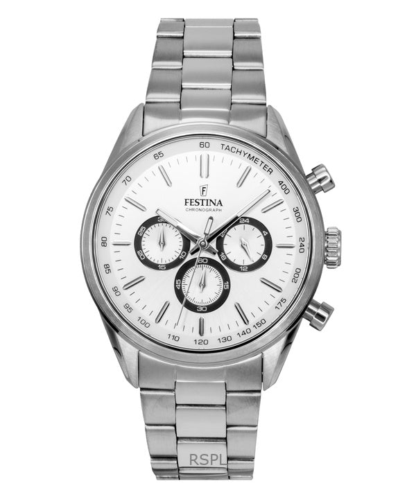 Montre Festina Timeless Chronographe Acier Inoxydable Cadran Blanc Quartz F16820-Q Homme