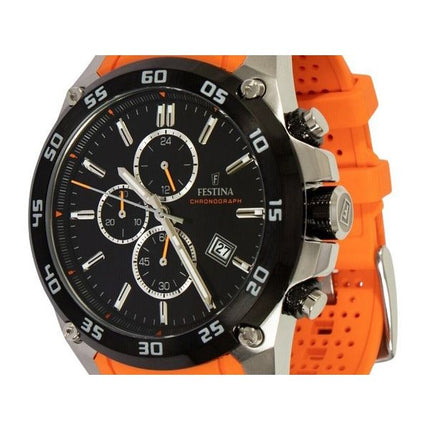 Montre chronographe Festina The Originals pour homme avec bracelet en caoutchouc orange et cadran noir, quartz F20330-4, 100 m