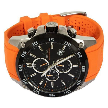 Montre chronographe Festina The Originals pour homme avec bracelet en caoutchouc orange et cadran noir, quartz F20330-4, 100 m