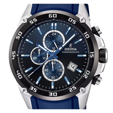 Montre chronographe Festina The Originals pour homme avec bracelet en caoutchouc et cadran bleu F20330-A 100M