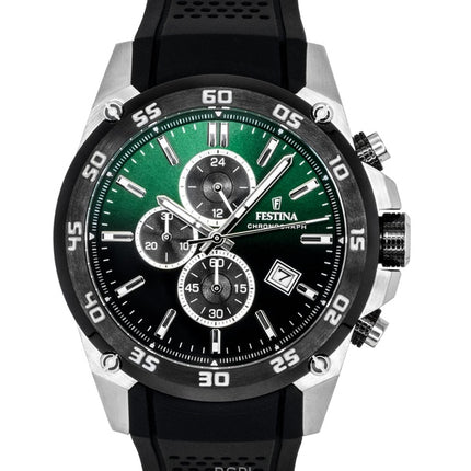 Montre chronographe Festina The Originals pour homme, bracelet en caoutchouc, cadran vert, quartz, F20330-B, 100 m