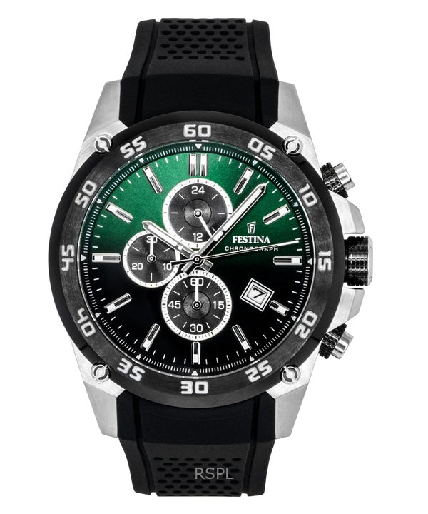 Montre chronographe Festina The Originals pour homme, bracelet en caoutchouc, cadran vert, quartz, F20330-B, 100 m