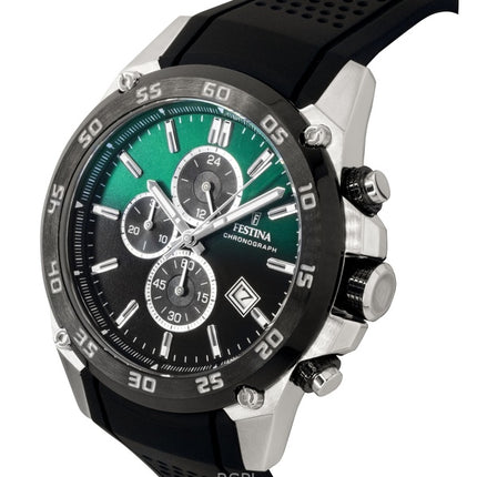 Montre chronographe Festina The Originals pour homme, bracelet en caoutchouc, cadran vert, quartz, F20330-B, 100 m