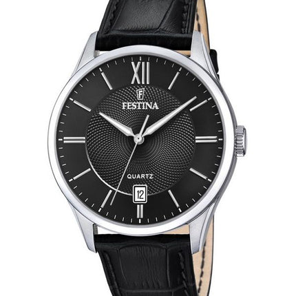 Montre Festina Classics avec bracelet en cuir et cadran noir à quartz F20426-3 pour homme