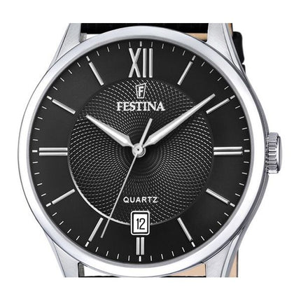 Montre Festina Classics avec bracelet en cuir et cadran noir à quartz F20426-3 pour homme