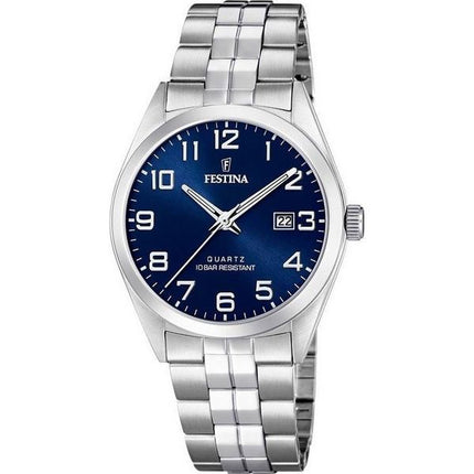 Montre Festina Classics en acier inoxydable avec cadran bleu et quartz F20437-3 pour homme