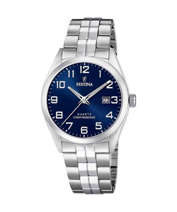 Montre Festina Classics en acier inoxydable avec cadran bleu et quartz F20437-3 pour homme