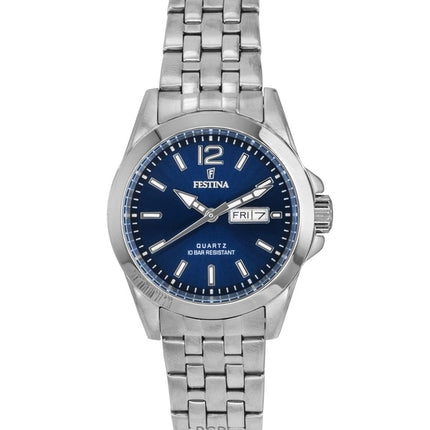 Montre Festina Classic pour femme, acier inoxydable, cadran bleu, quartz, F20455-3, 100 m