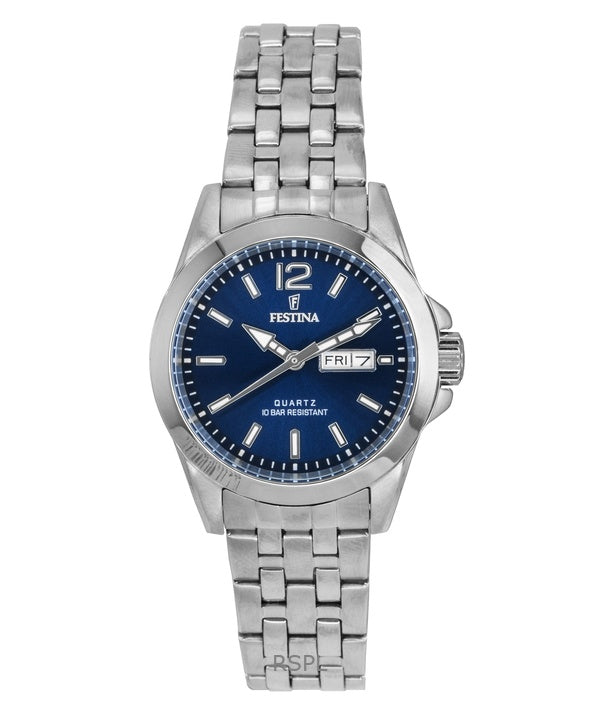 Montre Festina Classic pour femme, acier inoxydable, cadran bleu, quartz, F20455-3, 100 m