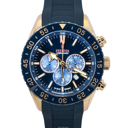 Montre chronographe Festina Ceramic pour homme, bracelet en caoutchouc, cadran bleu, quartz, F20516-1, 100 m