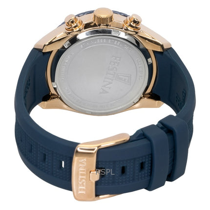 Montre chronographe Festina Ceramic pour homme, bracelet en caoutchouc, cadran bleu, quartz, F20516-1, 100 m
