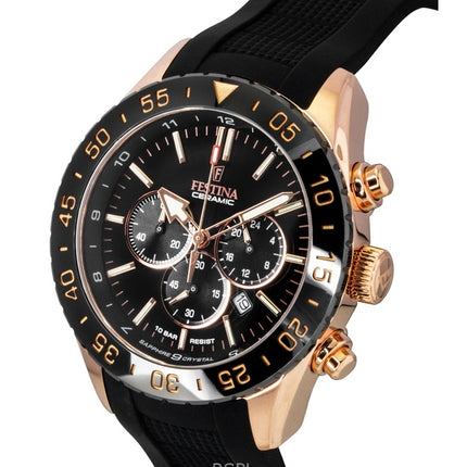 Montre chronographe Festina Ceramic pour homme, bracelet en caoutchouc, cadran noir, quartz, F20516-2, 100 m