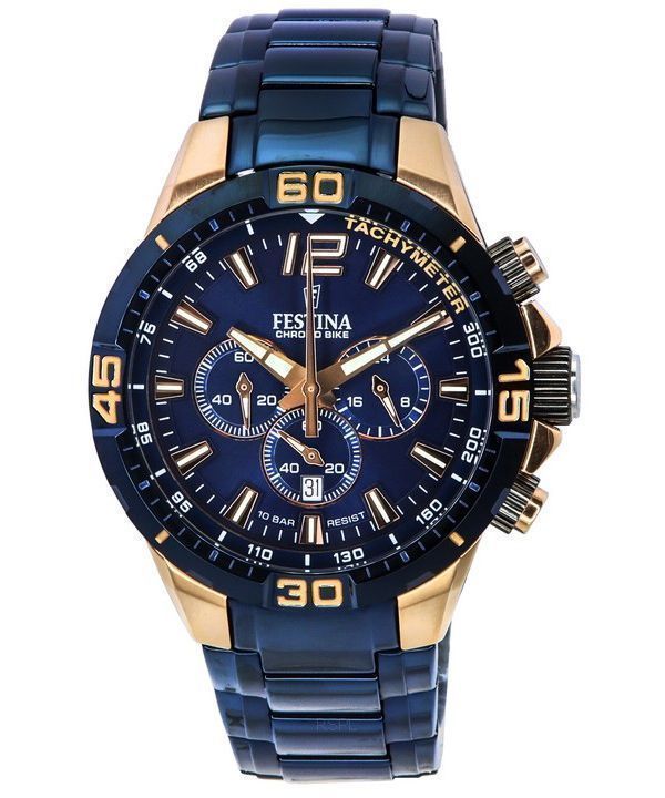 Festina Chronographe Vélo Édition Spéciale Cadran Bleu Quartz F20524-1 F205241 100M Montre Homme Avec Coffret Cadeau