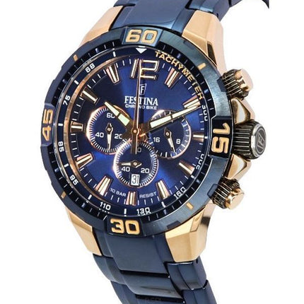 Festina Chronographe Vélo Édition Spéciale Cadran Bleu Quartz F20524-1 F205241 100M Montre Homme Avec Coffret Cadeau