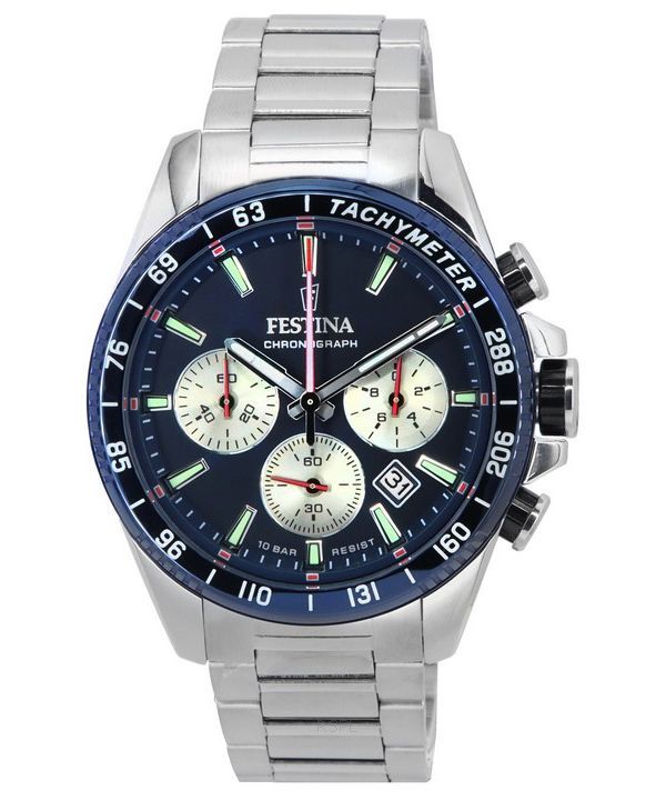 Festina Timeless Chronographe Acier Inoxydable Cadran Bleu F20560-2 F205602 100M Montre Homme