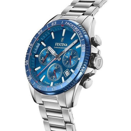 Montre pour homme Festina Timeless Chronographe en acier inoxydable avec cadran bleu et quartz F20560-3 100M