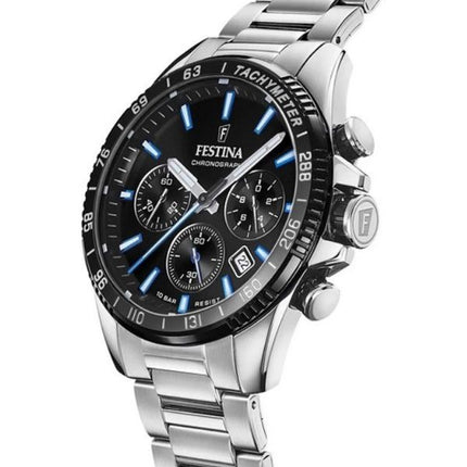 Montre pour homme Festina Timeless Chronographe en acier inoxydable avec cadran noir et quartz F20560-5 100M