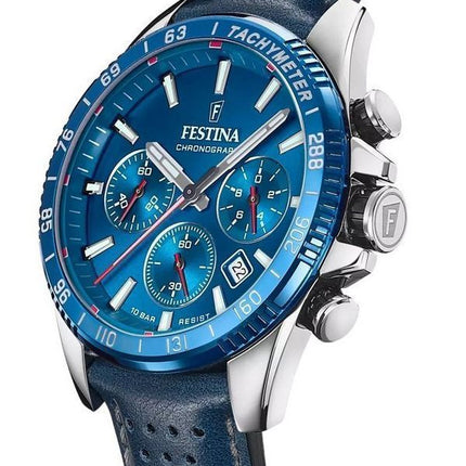 Montre chronographe Festina Timeless pour homme avec bracelet en cuir et cadran bleu à quartz F20561-3 100 m