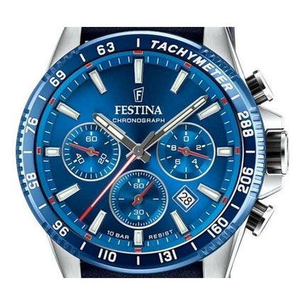 Montre chronographe Festina Timeless pour homme avec bracelet en cuir et cadran bleu à quartz F20561-3 100 m