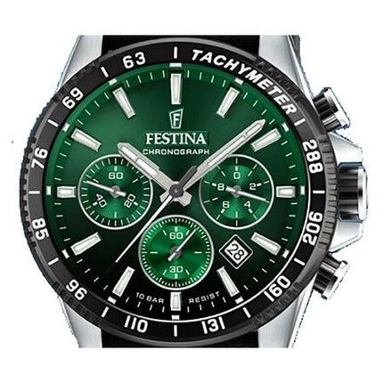 Montre pour homme Festina Timeless Chronographe Bracelet en cuir Cadran vert Quartz F20561-5 100M