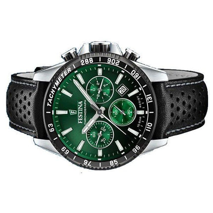 Montre pour homme Festina Timeless Chronographe Bracelet en cuir Cadran vert Quartz F20561-5 100M