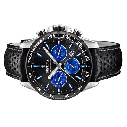 Montre chronographe Festina Timeless pour homme avec bracelet en cuir et cadran noir F20561-6 100 m
