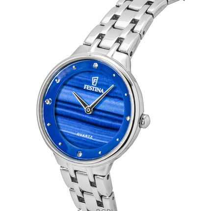Montre femme Festina Mademoiselle en acier inoxydable, cadran bleu, quartz F20600-A