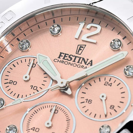 Montre chronographe Festina Boyfriend pour femme avec cadran rose et accents en cristal F20603-7 100 m