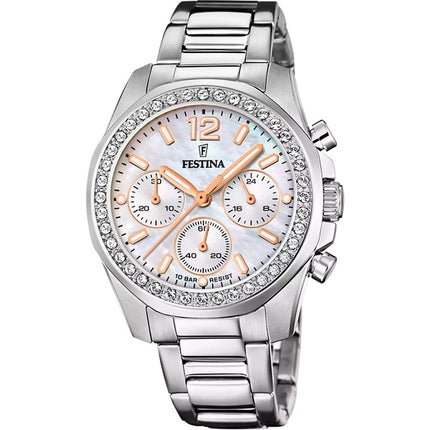 Montre Festina Rainbow Chronograph avec accents de cristal et cadran en nacre pour femme F20606-1 100M