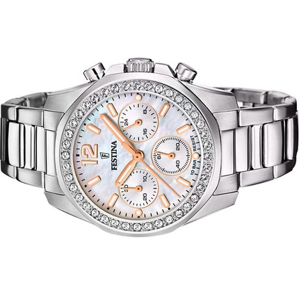 Montre Festina Rainbow Chronograph avec accents de cristal et cadran en nacre pour femme F20606-1 100M