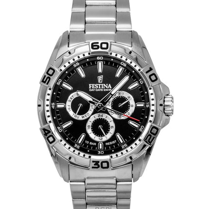 Montre homme Festina multifonction en acier inoxydable, cadran noir, quartz F20623-4, 100 m