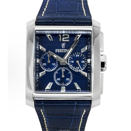 Montre chronographe Festina F20636-2 pour homme, bracelet en cuir, cadran bleu, quartz