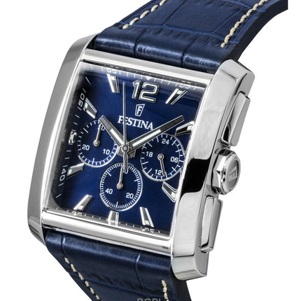 Montre chronographe Festina F20636-2 pour homme, bracelet en cuir, cadran bleu, quartz