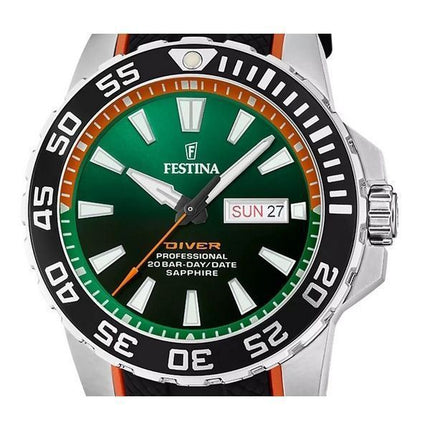 Montre de plongée à quartz Festina The Originals avec bracelet en caoutchouc et cadran vert F20662-2 200 m pour homme