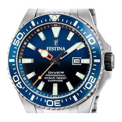 Montre de plongée à quartz Festina The Originals en acier inoxydable avec cadran bleu F20663-1 200 m pour homme