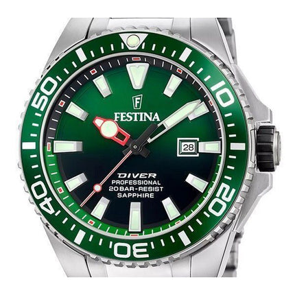 Montre de plongée à quartz Festina The Originals en acier inoxydable avec cadran vert F20663-2 200 m pour homme