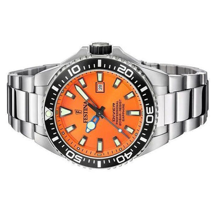 Montre pour homme Festina Diver en acier inoxydable avec cadran orange et quartz F20663-4 200M