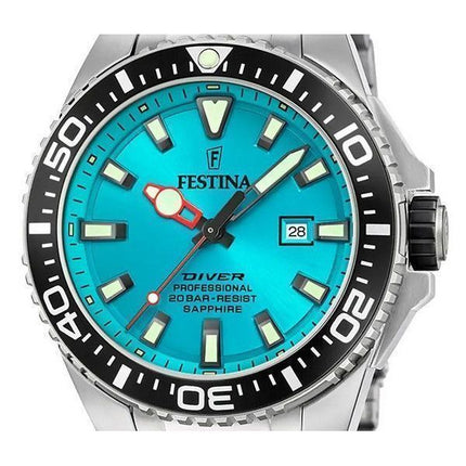 Montre pour homme Festina Diver en acier inoxydable avec cadran turquoise et quartz F20663-5 200M