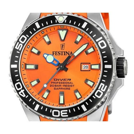 Montre pour homme Festina Diver avec bracelet en caoutchouc et cadran orange à quartz F20664-4 200M