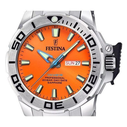 Montre de plongée à quartz Festina The Originals en acier inoxydable avec cadran orange F20665-5 200 m pour homme