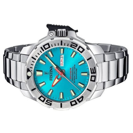 Montre pour homme Festina Diver en acier inoxydable avec cadran turquoise et quartz F20665-6 200M avec bracelet supplémentaire