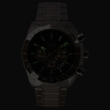 Montre homme Festina Timeless Chronograph, cadran bleu, acier inoxydable, quartz, référence F20668-5, étanche à 100 m