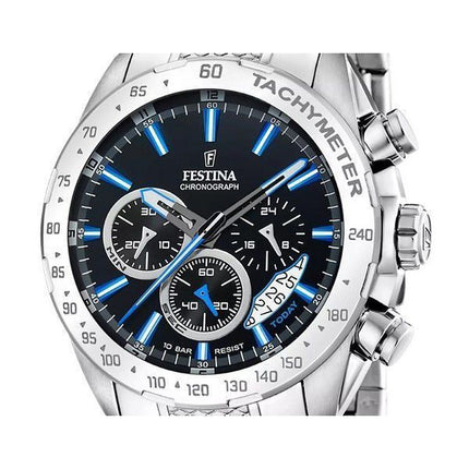 Montre chronographe Festina Timeless en acier inoxydable avec cadran noir et quartz F20668-6 100M pour homme